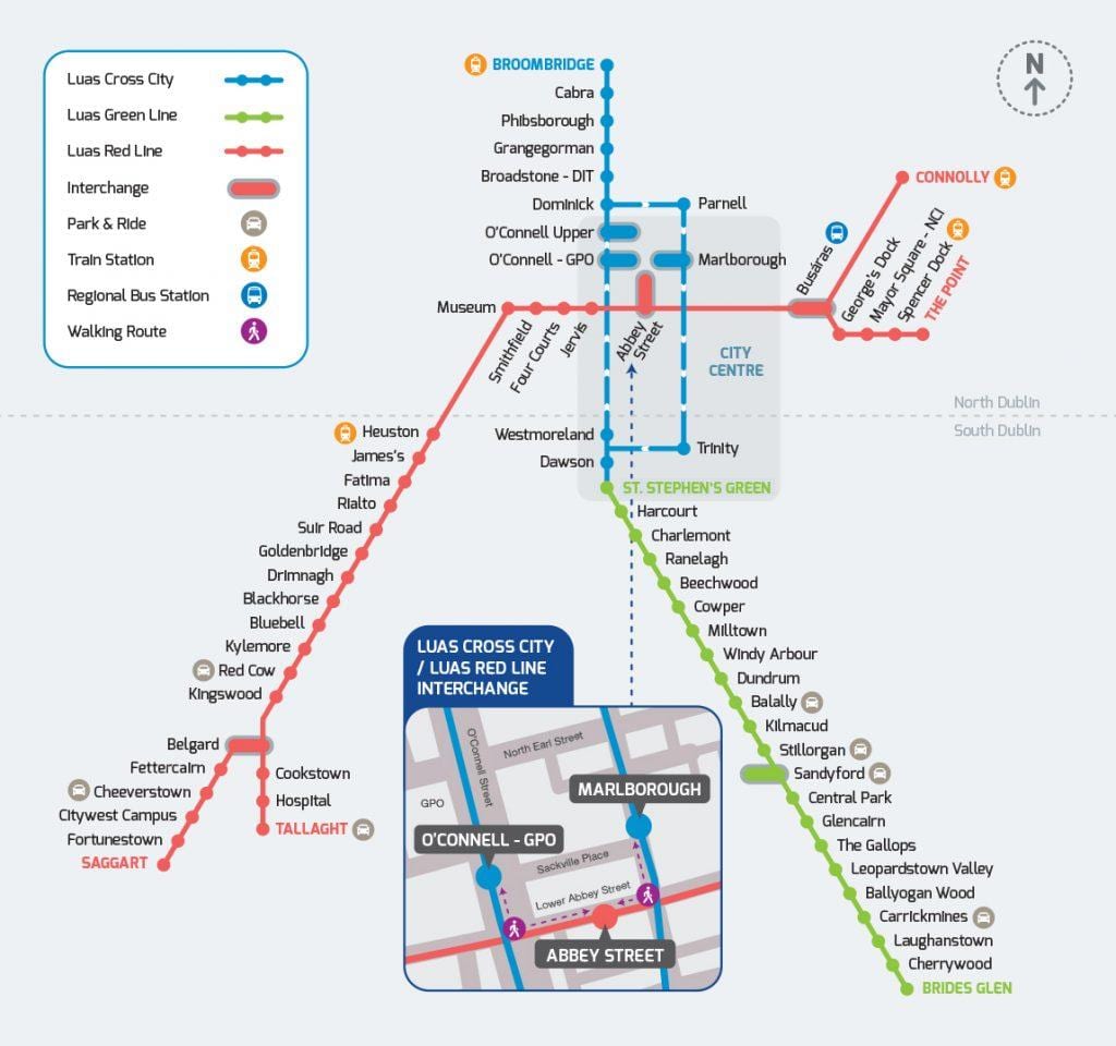 Luas குறுக்கு நகரம் பாதை வரைபடம்