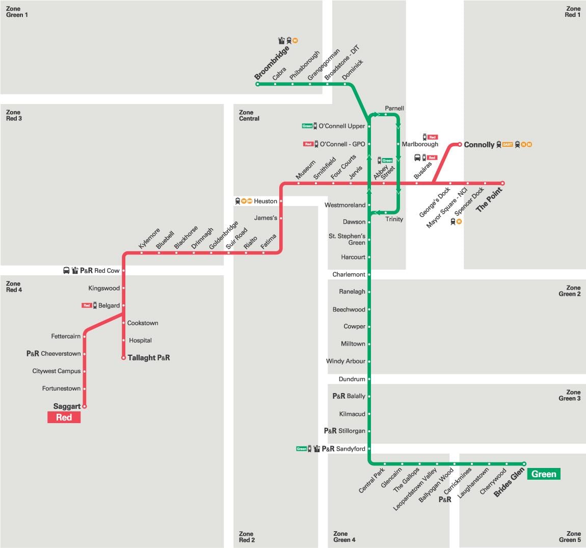 டப்ளின் Luas சிவப்பு கோடு வரைபடம்